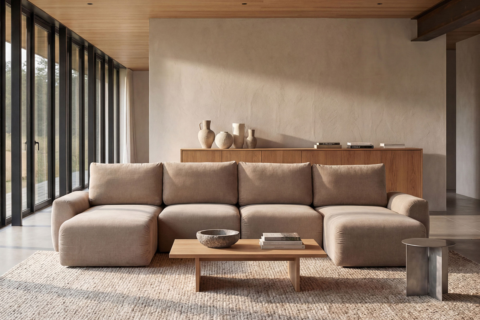 Norum Sofa Bed U-oblika raztegljiv kavč z ležiščem, shrambo in chunky rokonasloni