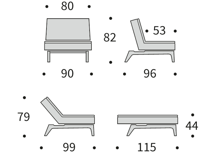 DIMENZIJE
Fotelj:dolžina sedišča za 1 osebo
Globina: 96 cm
Dolžina: 90 cm
Višina: 82 cm
Globina sedala: 53 cm
Višina sedala: 44 cm
Tabure:udoben počivalnik za noge
Širina: 115 cm
Dolžina: 90 cm
Višina: 44 cm
Višina vzmetnice: 22 cm
Oddaljenost od tal: 16 cm