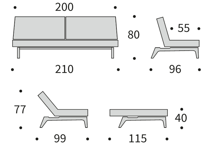 DIMENZIJE
Fotelj:
Globina: 96 cm
Dolžina: 90 cm
Višina: 80 cm
Globina sedala: 55 cm
Višina sedala: 40 cm
Počivalnik za noge:
Širina: 115 cm
Dolžina: 90 cm
Višina: 40 cm
Višina vzmetnice: 19 cm
Oddaljenost od tal: 16 cm