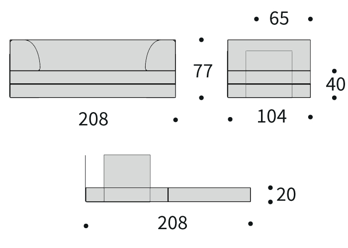 Dimenzije Cozy Pad C02 – kavč in ležišče