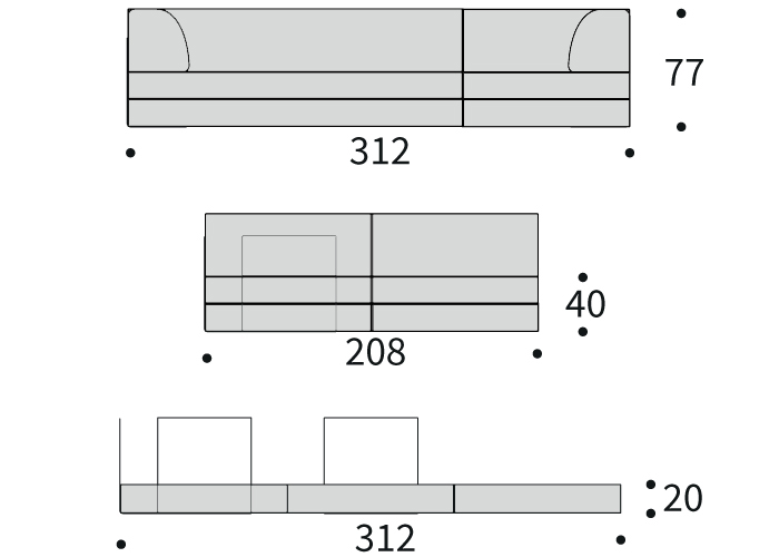 Dimenzije Cozy Pad C06 – kavč in ležišče