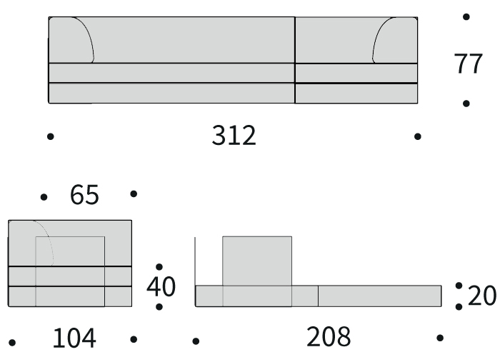 Dimenzije Cozy Pad C07 – kavč in ležišče