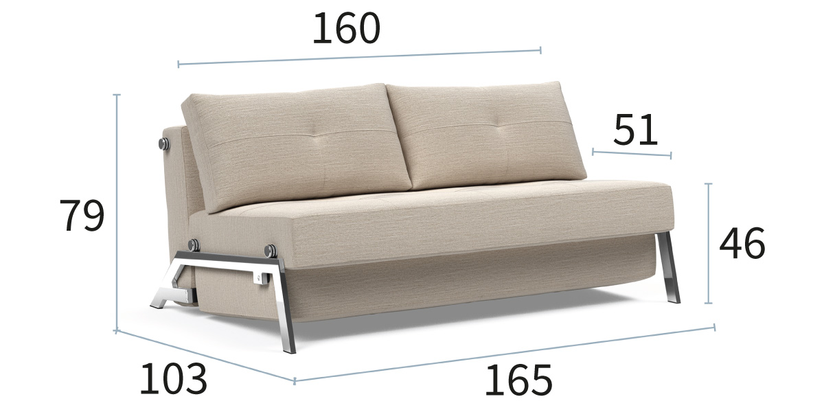 Cubed 160 Chrome dimenzije kavča: širina 165 cm, globina 103 cm in višina 79 cm