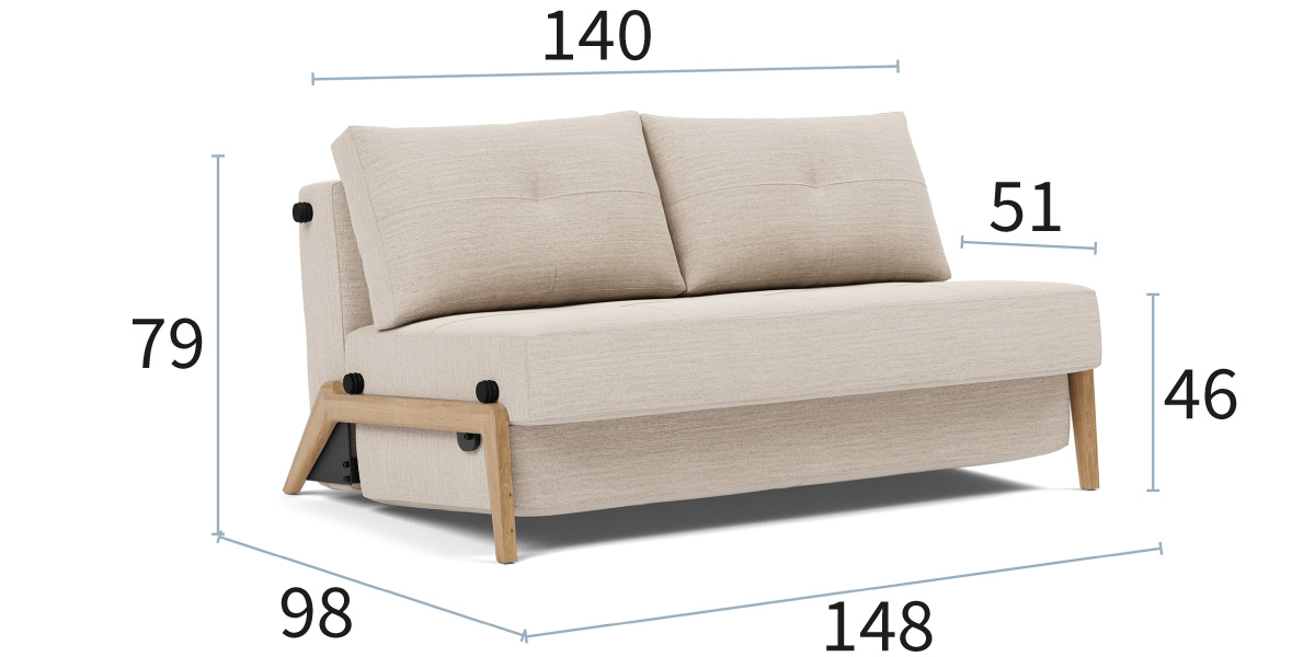 Cubed 140 Wood dimenzije kavča: širina 148 cm, globina 98 cm in višina 79 cm