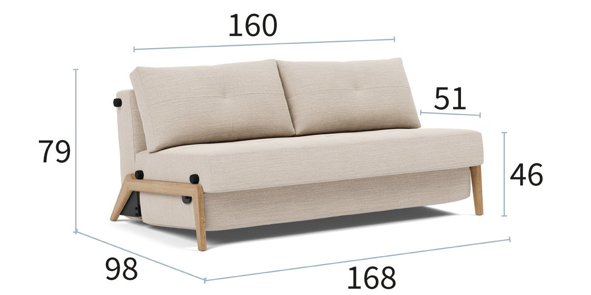 Cubed 160 Wood dimenzije kavča: širina 168 cm, globina 98 cm in višina 79 cm