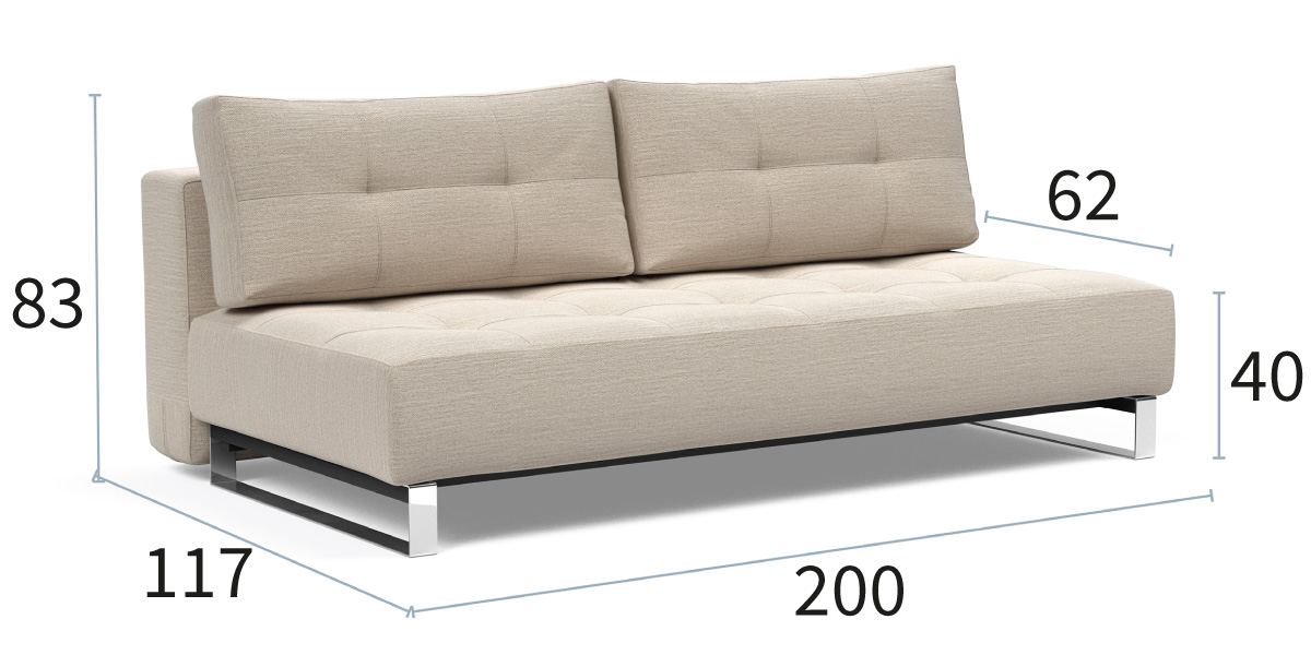 Supremax dimenzije kavča: širina 200 cm, globina 117 cm in višina 83 cm