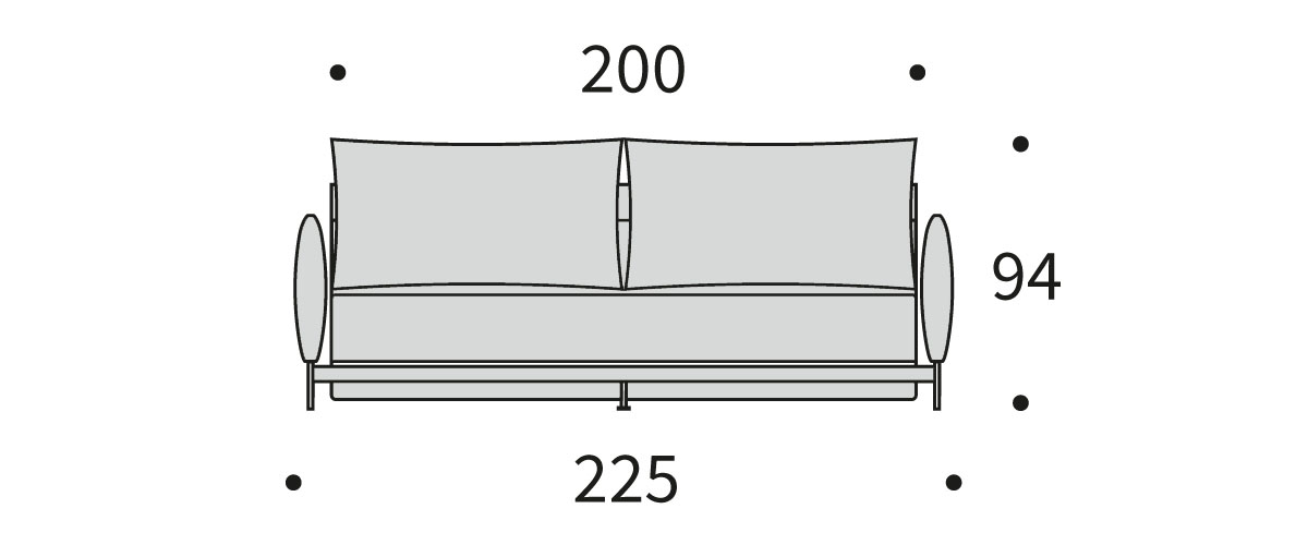 Malloy sofa bed dimenzije kavča širina 225 cm in višina 94 cm