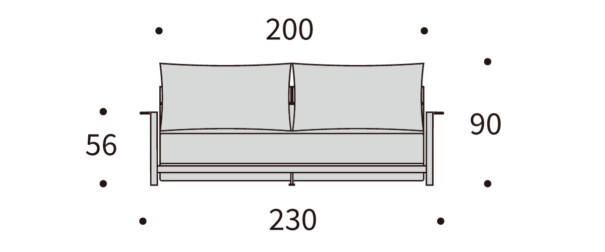 Malloy Wood dimenzije kavča: širina 230 cm, globina 118 cm in višina 90 cm