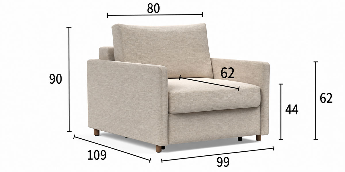 Neah Slim 80 dimenzije fotelja: širina 99 cm, globina 109 cm in višina 90 cm