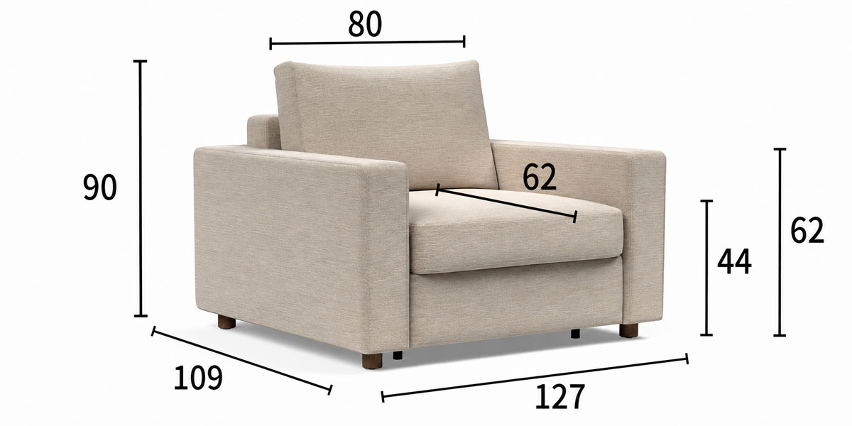 Neah Standard 80 dimenzije fotelja: širina 127 cm, globina 109 cm in višina 90 cm