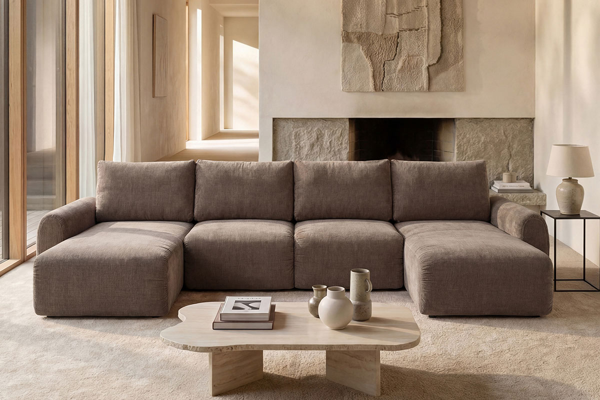 Norum Sofa Bed v U-obliki z Curve rokonasloni v sodobnem interierju