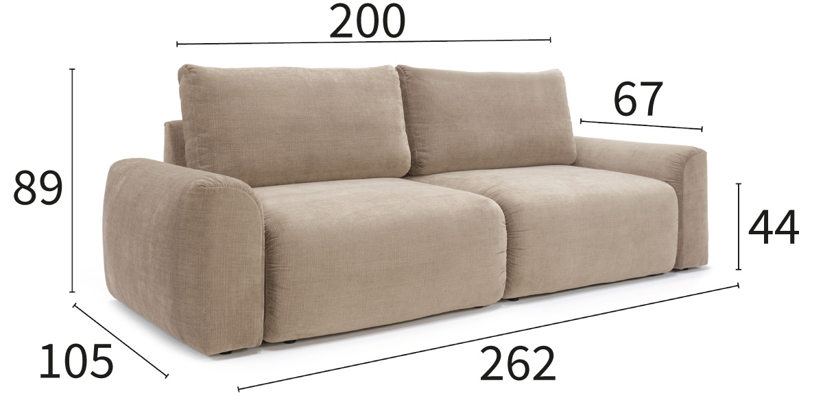 Norum Sofa Bed dimenzije kavča širina 262 cm in višina 90 cm