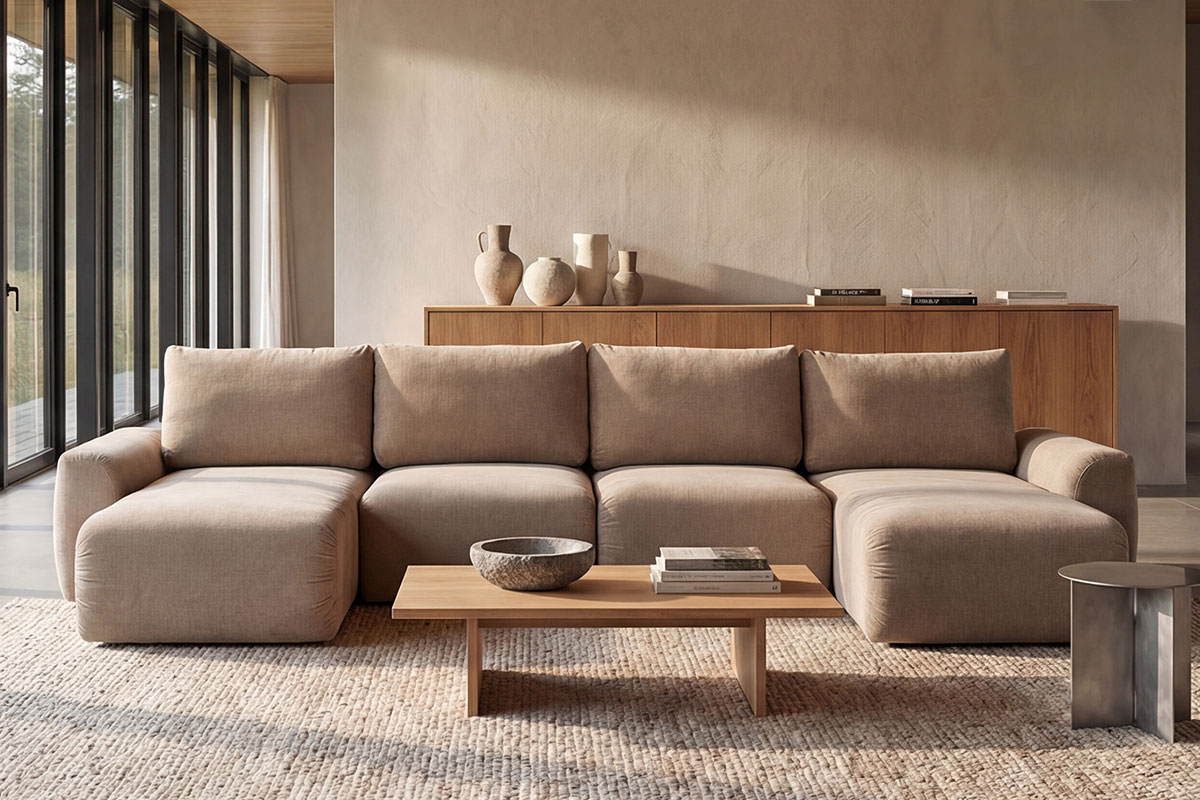 Norum Sofa Bed v U-obliki z Chunky rokonasloni v sodobnem interierju