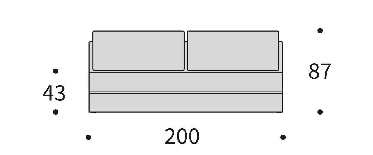 Osvald sofa bed dimenzije kavča širina 200 cm in višina 87 cm