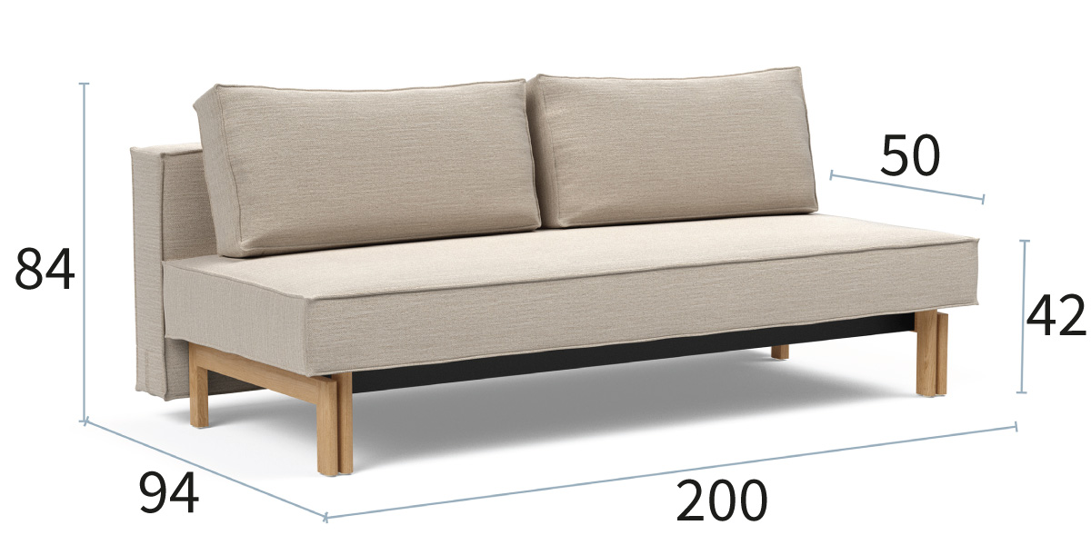Sly Wood raztegljiv kavč dimenzije: širina 200 cm, globina 94 cm, višina 84 cm