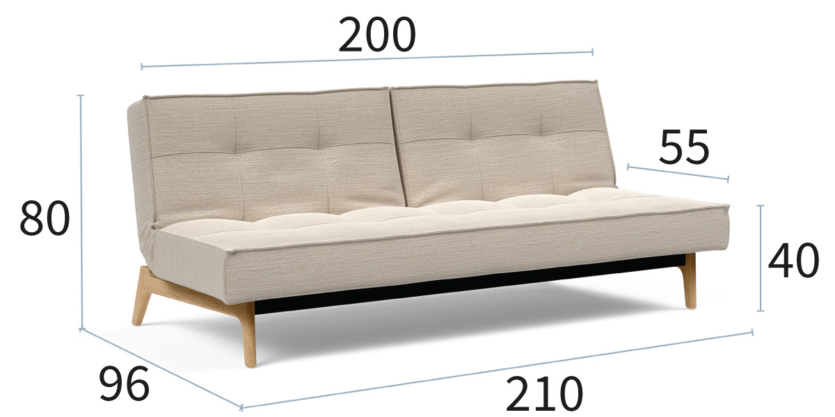 Splitback Eik Sofa Bed dimenzije kavča dolžina 210 cm, globina 96 cm in višina 80 cm