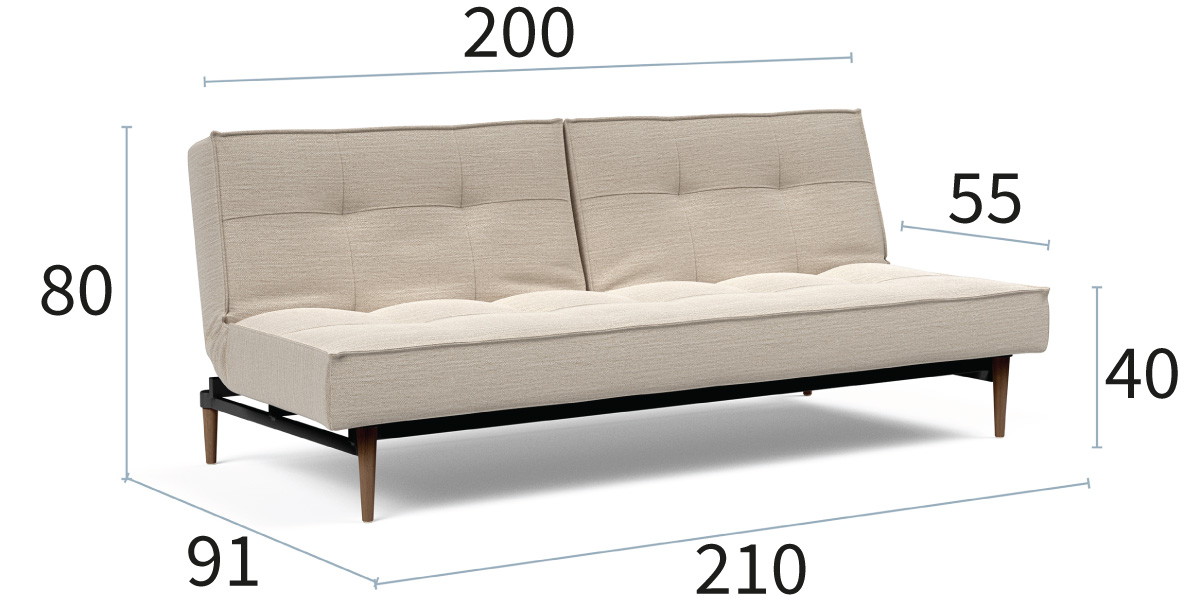 Splitback Styletto Sofa Bed dimenzije kavča dolžina 210 cm, globina 91 cm in višina 80 cm
