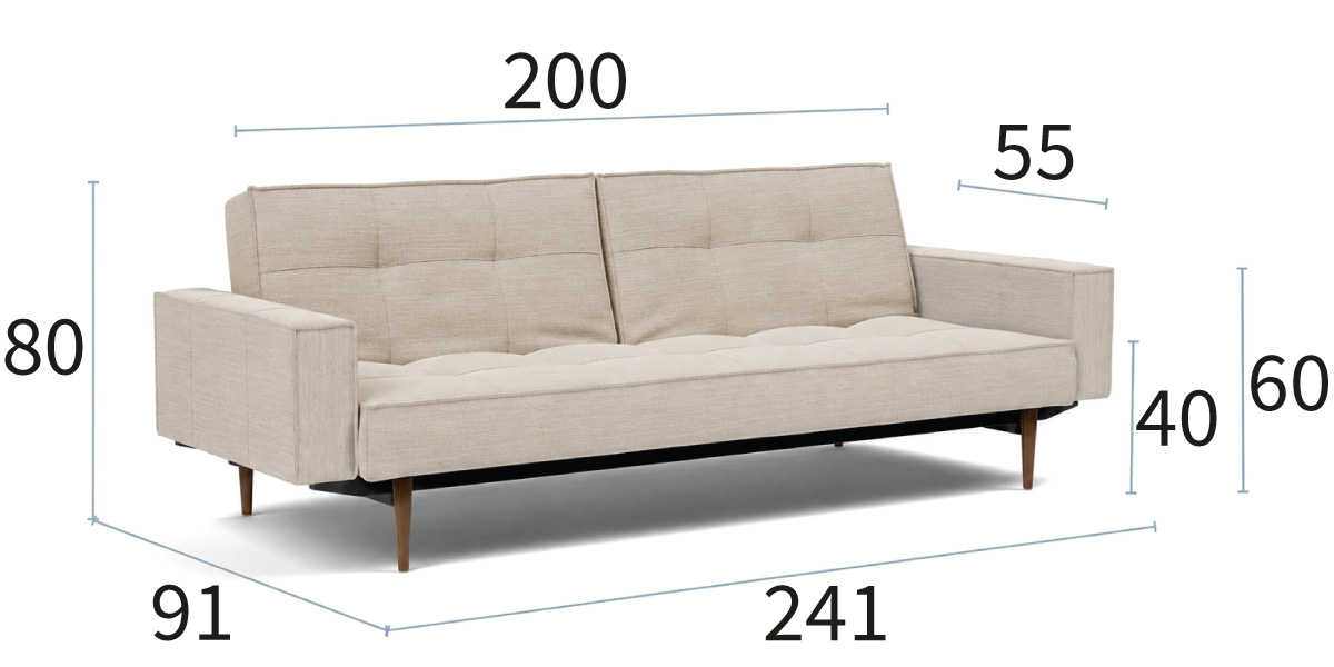 Splitback Styletto z rokonasloni dimenzije kavča dolžina 241 cm, globina 91 cm in višina 80 cm