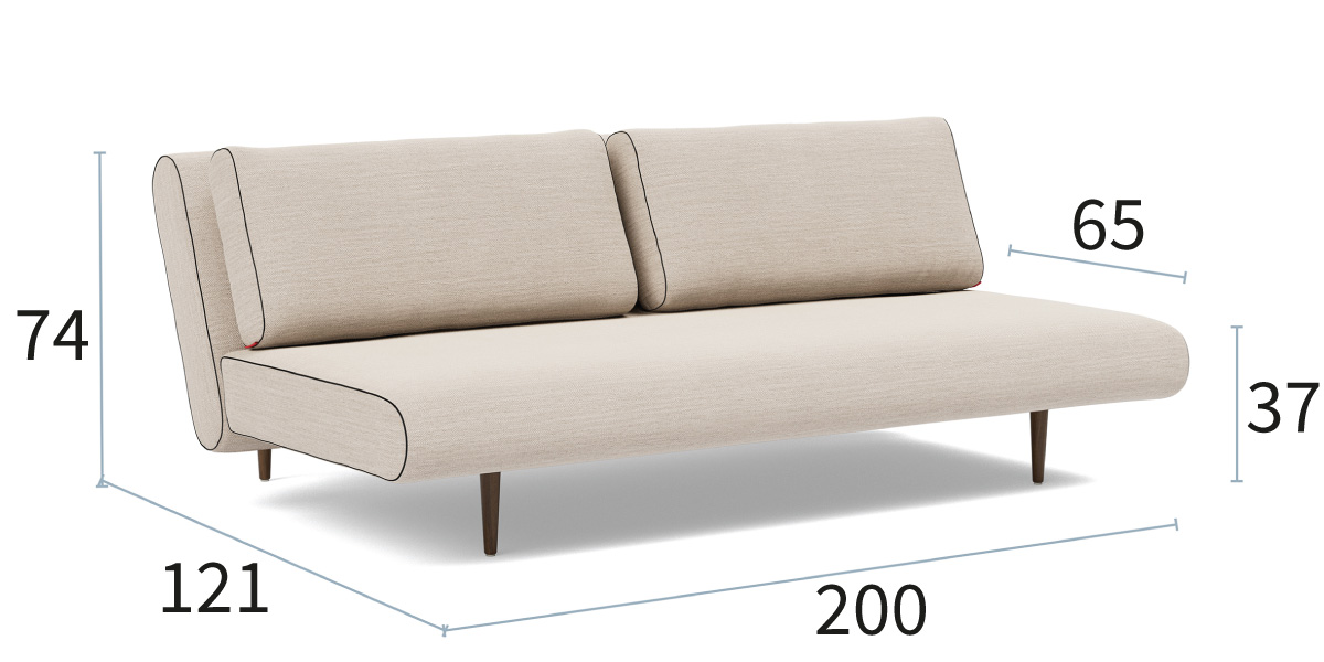 Unfurl Lounger dimenzije kavča: širina 200 cm, globina 121 cm in višina 74 cm