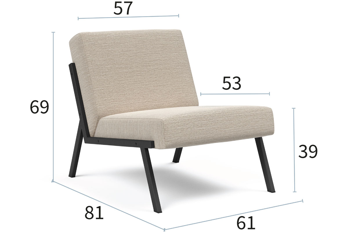 Vikko fotelj dimenzije: širina 61 cm, globina 81 cm in višina 69 cm