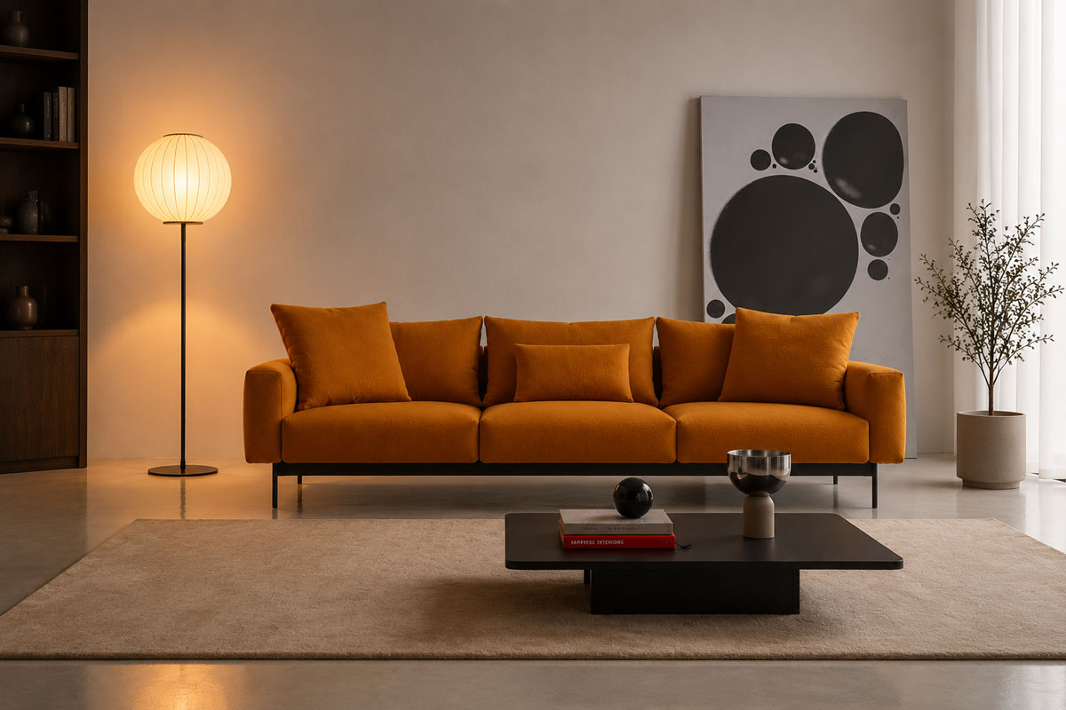 Balloon Floor Lamp v elegantnem večernem ambientu dnevnega prostora