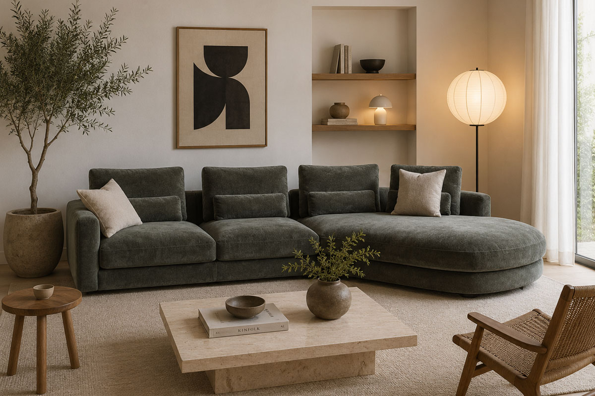 Balloon Floor Lamp ob moderni sedežni garnituri v dnevni sobi