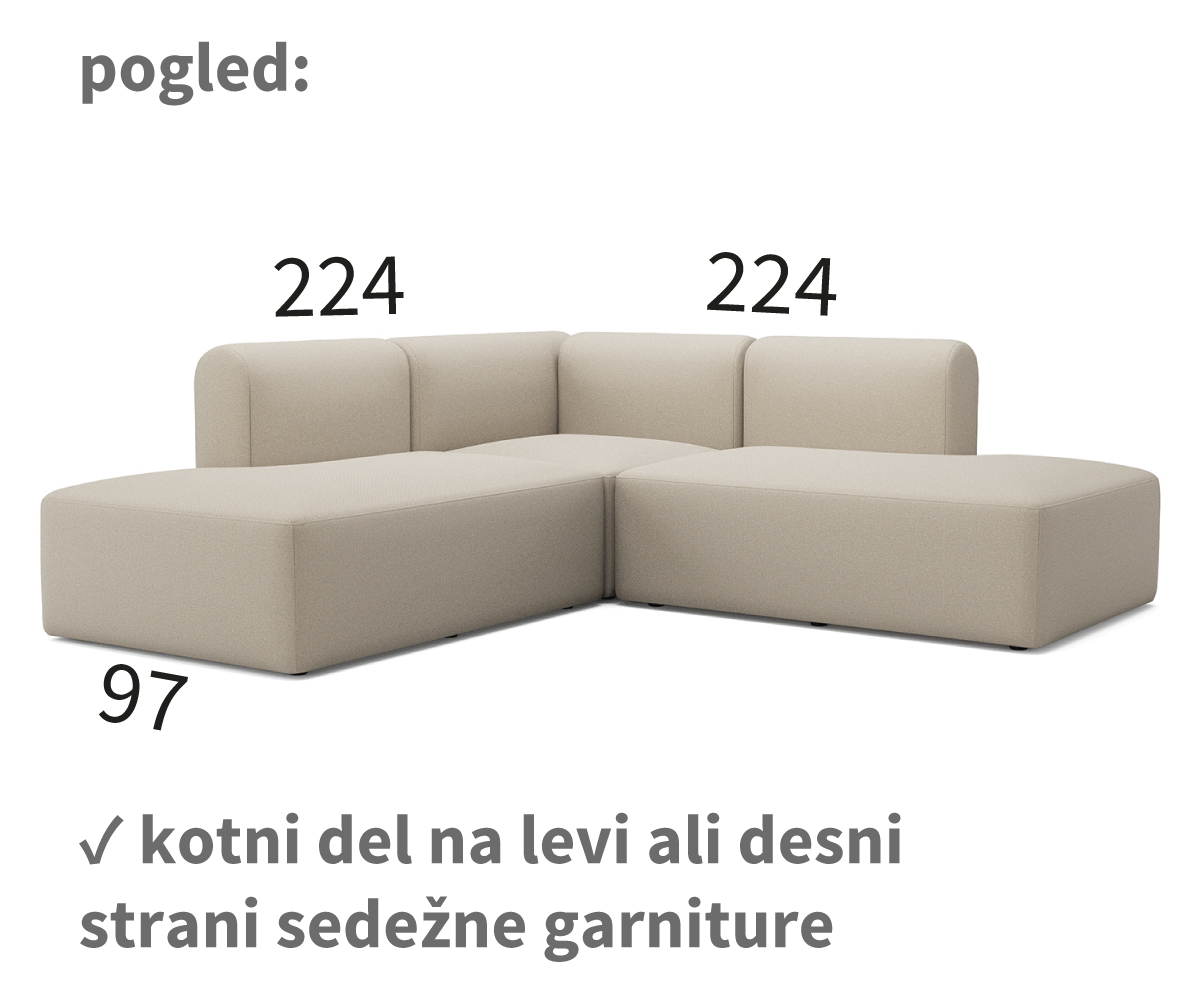 rund kotna sedežna garnitura, dolžina 224 cm