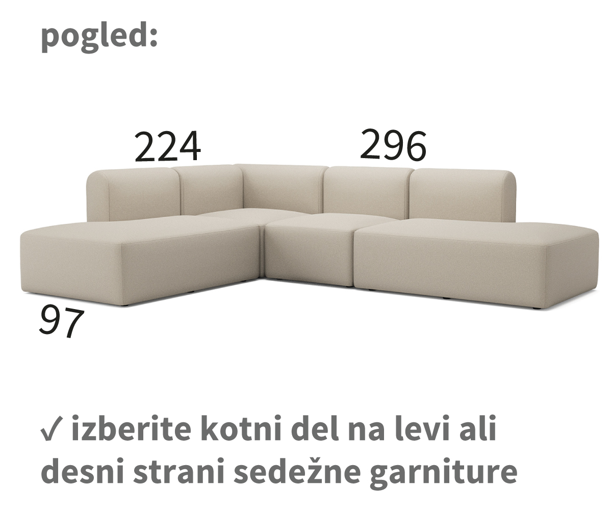 rund kotna sedežna garnitura, dolžina 296 cm
