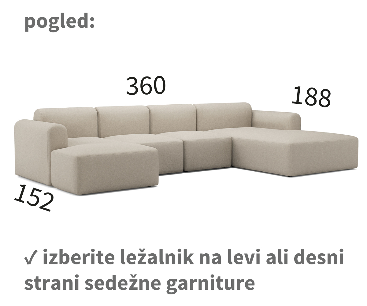 rund kotna sedežna garnitura, dolžina 360 cm