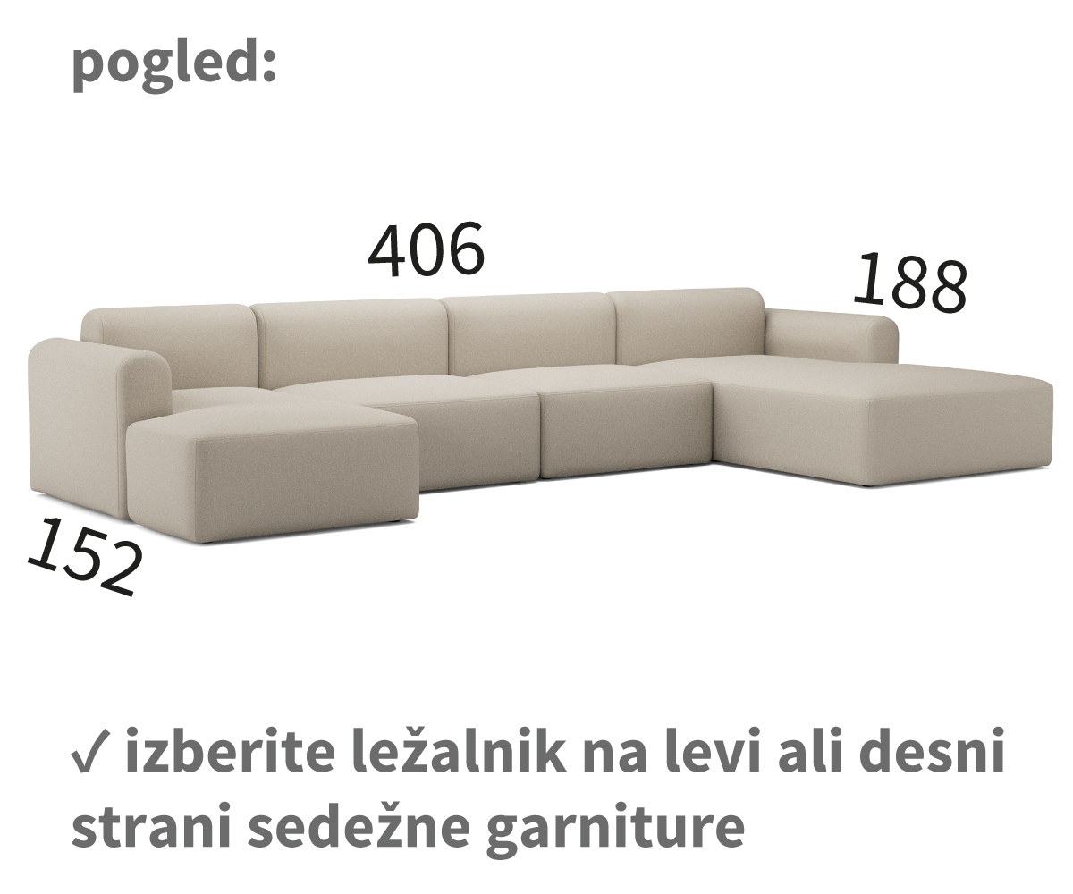 rund kotna sedežna garnitura, dolžina 406 cm