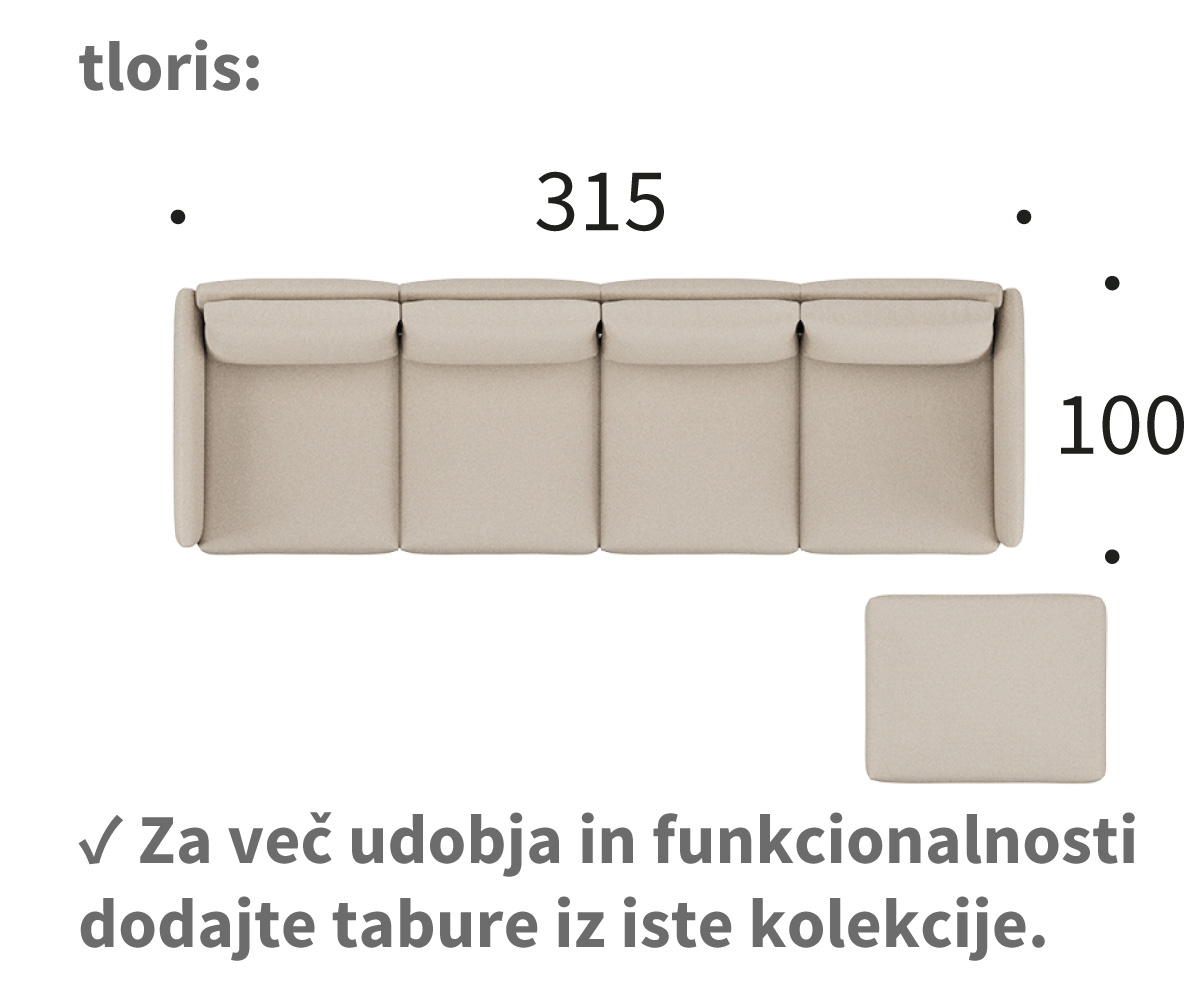 Dimenzije kavča tokey A4 - tloris