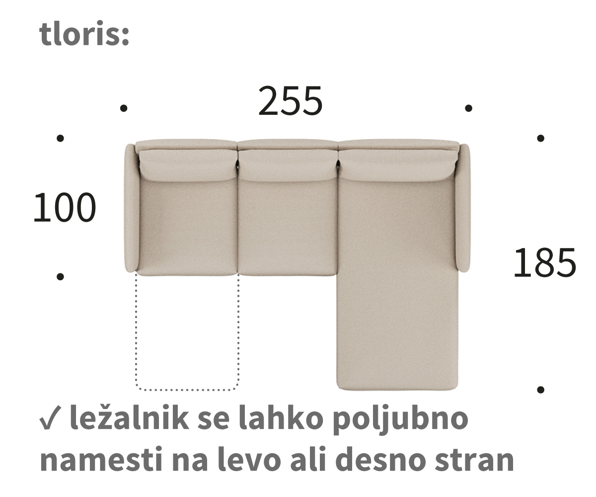 Dimenzije kavča tokey B2 - tloris