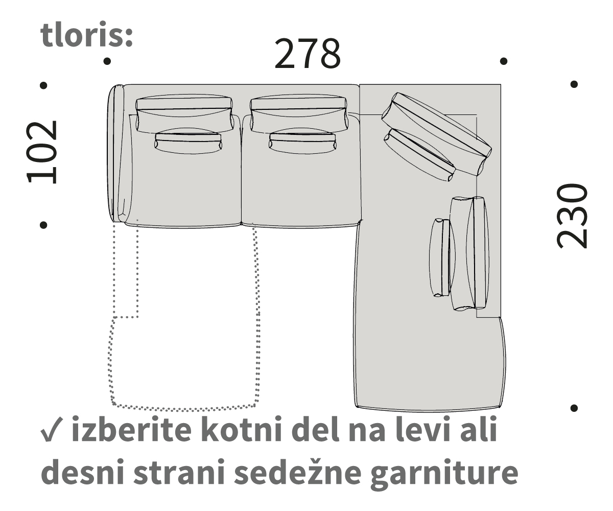 vivole kotna sedežna garnitura, dolžina 278 cm